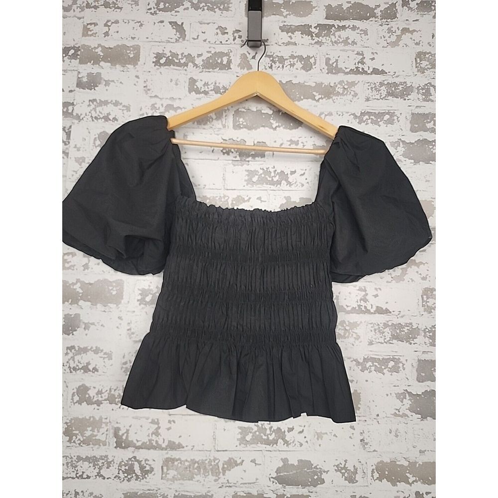 ASTR‎ the Label Savina Bubble Sleeve Top Size Small Black Crop Ruffle Smocked